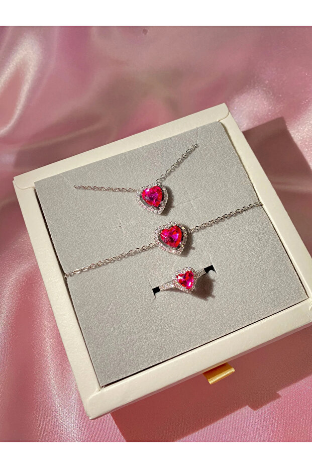 Pink Swarovski Heart Set