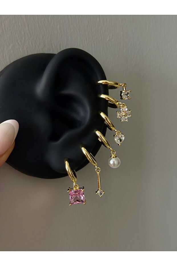 Pink Stone 6-Piece Earring Set