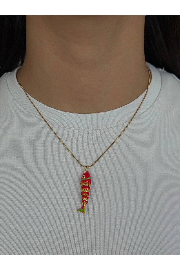 Steel Red Fish Necklace