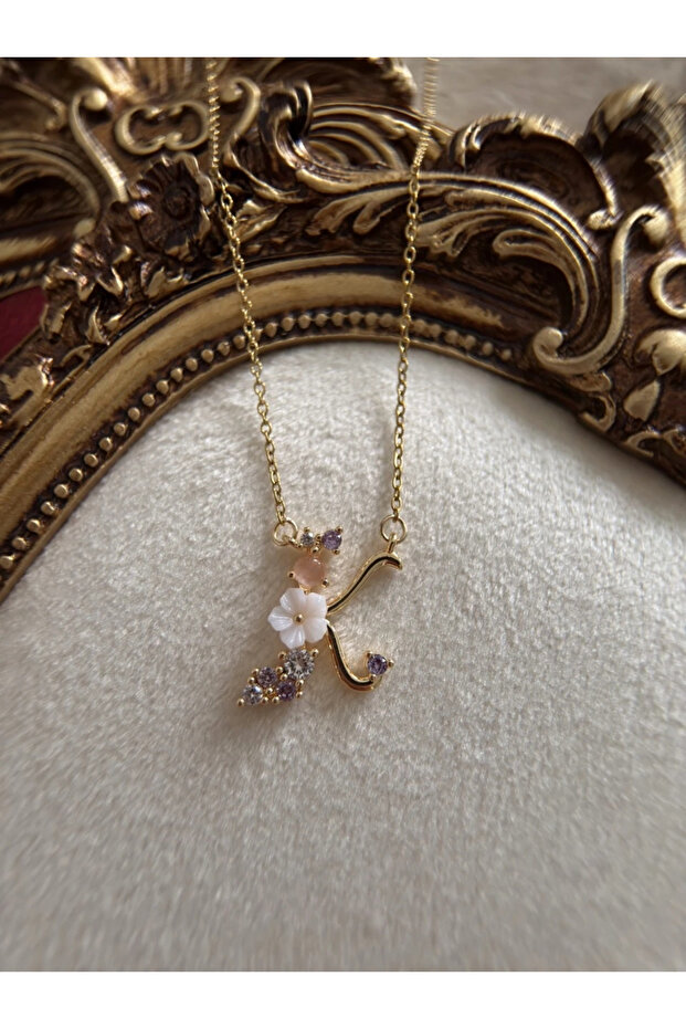 Steel Flower Letter K Necklace