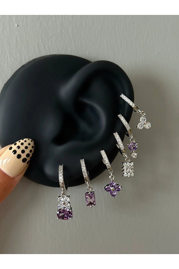 Steel Silver Lilac 6-Piece Earring Set