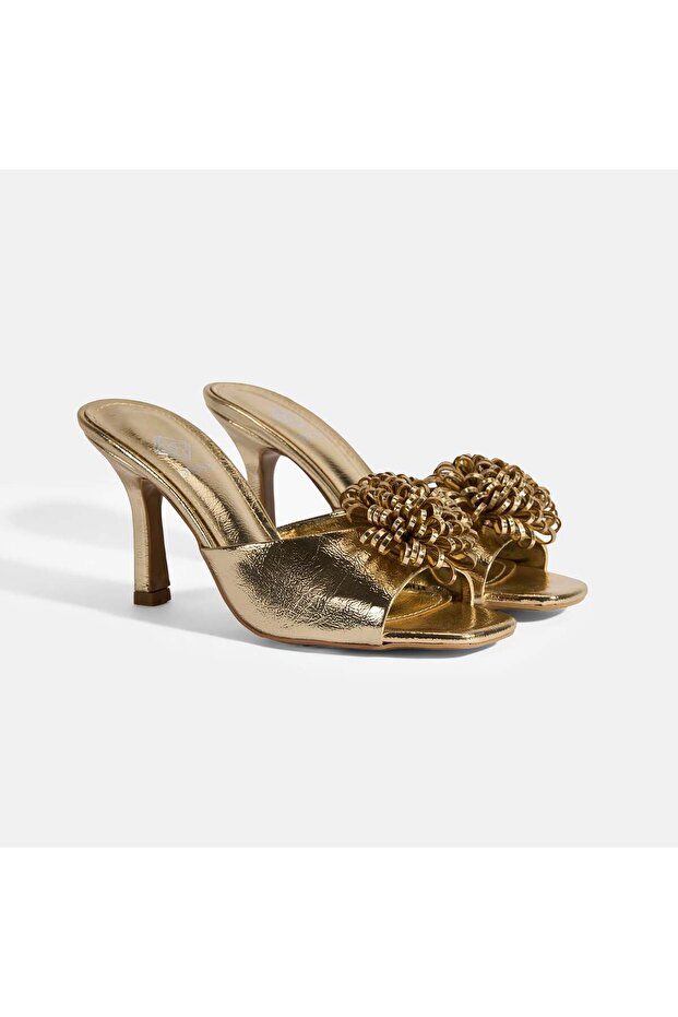 Glowen Gold Accessory Detailed Women's Heeled Slippers