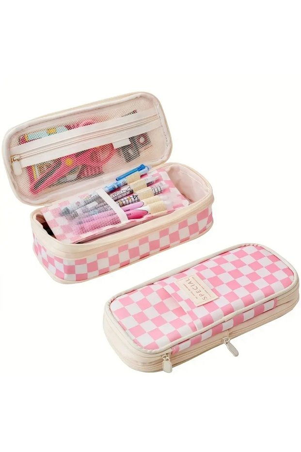 Expandable Cinnamon Multi-Section Large Capacity Pencil Case Pen Holder for Junior High School High School Students