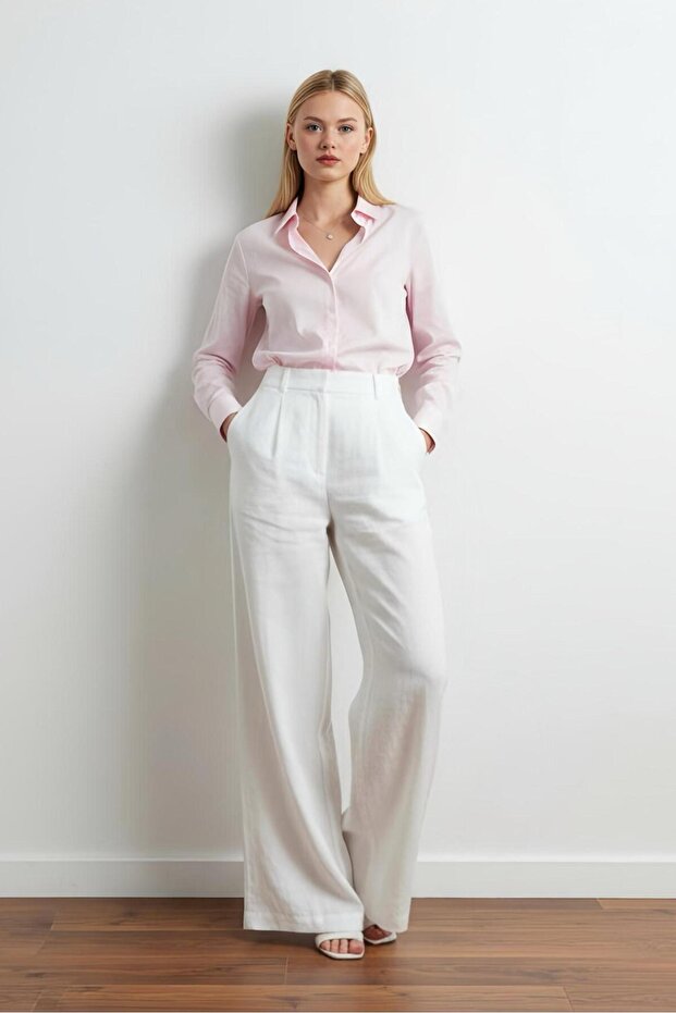 Women's Basic Cut Body Hugging Lycra Hidden Button Feature Shirt