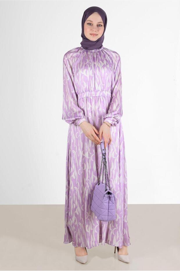 Printed Satin Dress with Binding Detail 42728