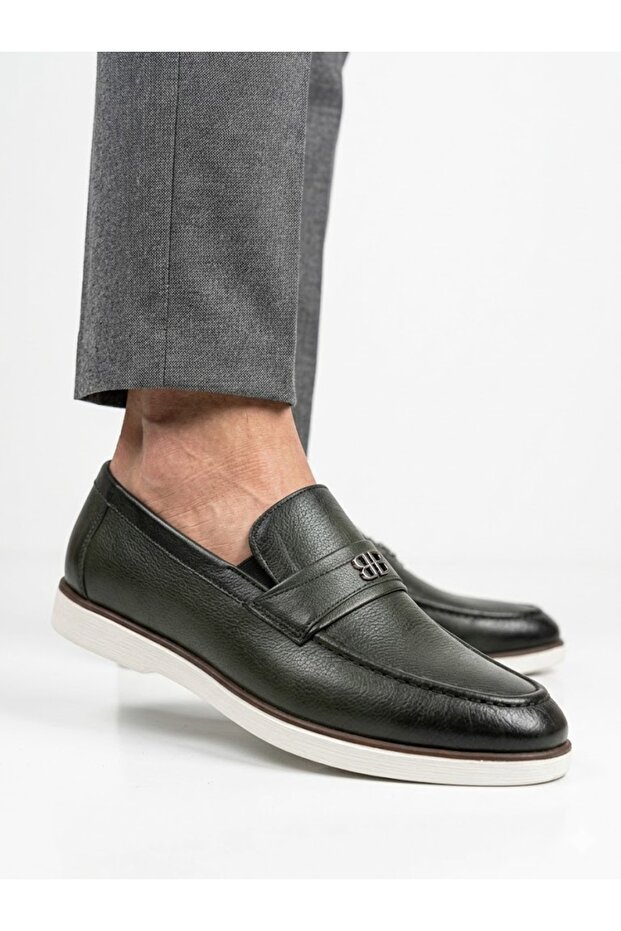 Men's Khaki Genuine Leather Loafer Shoes
