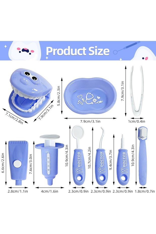 9-Piece Dentist Play Set Medical Kit, Simulation Role Play Game for Children, Purple