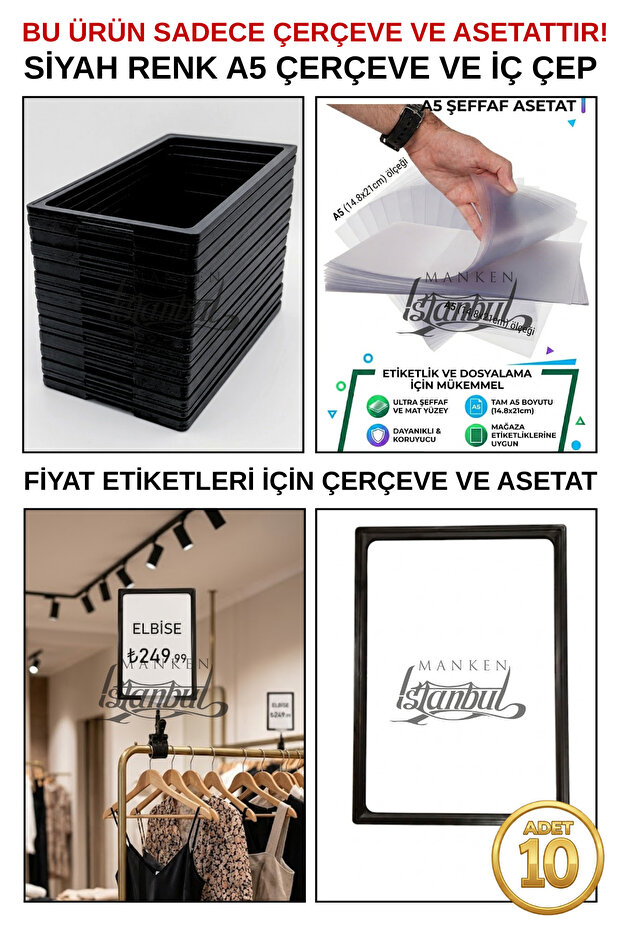 10 Pcs Black A5 Price Tag Frame and Acetate - A5 Frame and Inner Pocket (Latch Not Included)