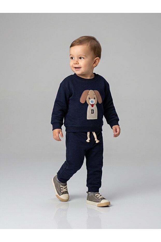 Baby Boy Lycra Dog Embroidered Top and Bottom Set