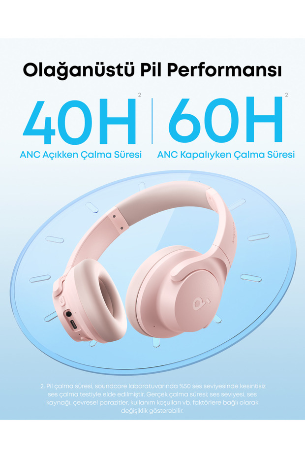 Soundcore Q20i Kulak Üstü Bluetooth Kulaklık, Aktif Gürültü Engelleme, Pembe - A3004 - 5