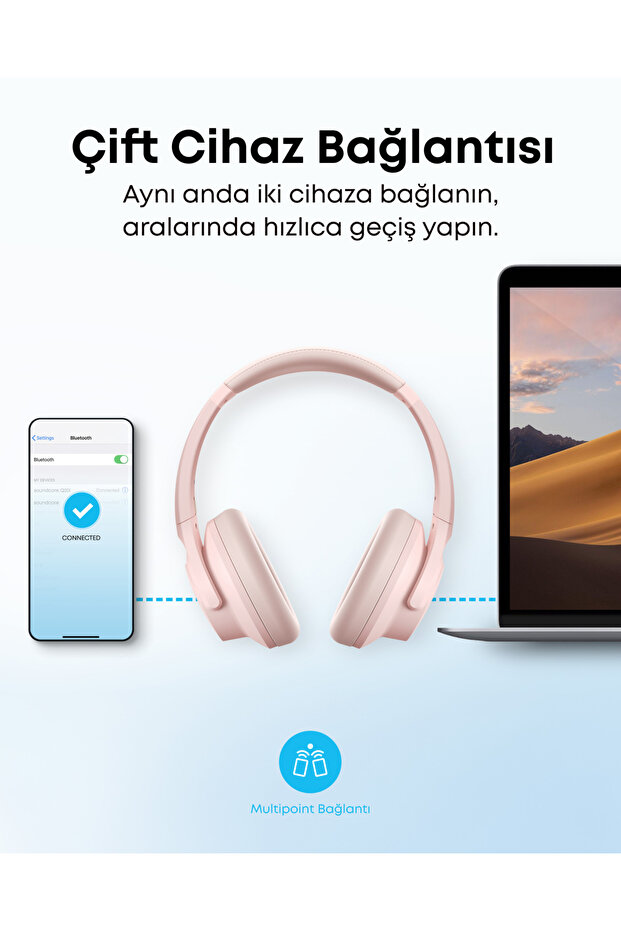Soundcore Q20i Kulak Üstü Bluetooth Kulaklık, Aktif Gürültü Engelleme, Pembe - A3004 - 7