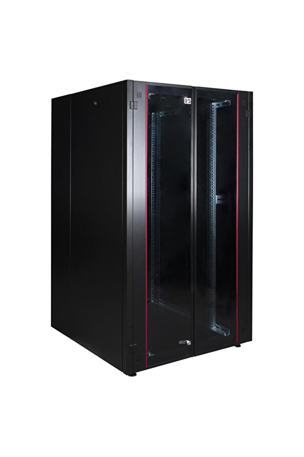26U 800X800 Hyperline Freestanding Rack Cabinet (Black) (Front Glass Door / with Wheels)