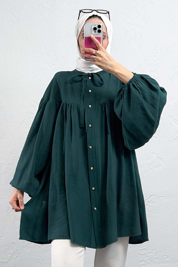 Collared Lace-Up Tunic 0083 - Emerald Green