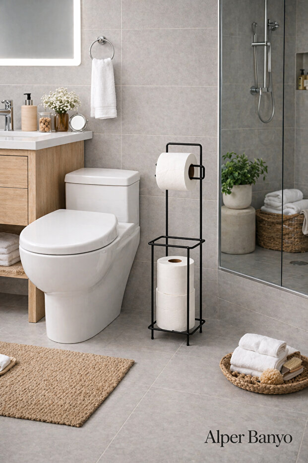 Decorative Replacement Pedestal Toilet Paper Holder Matte Black
