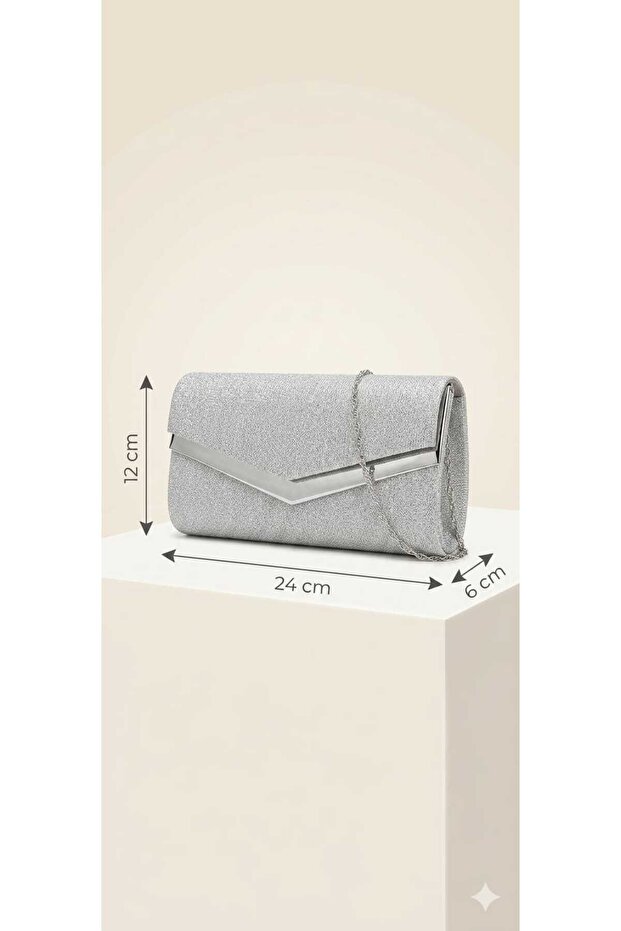 Black Piped Glitter Envelope Model Women's Shoulder Bag