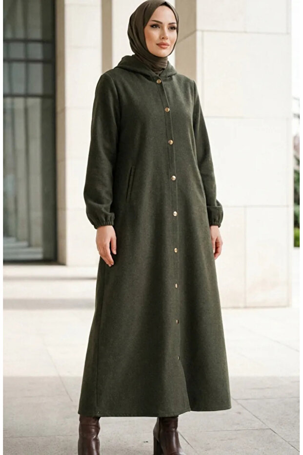 Hooded Full Length Cashmere Coat 0234-03 Khaki