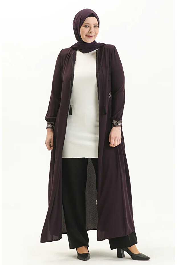 Large size embroidered abaya 5047-03 plum