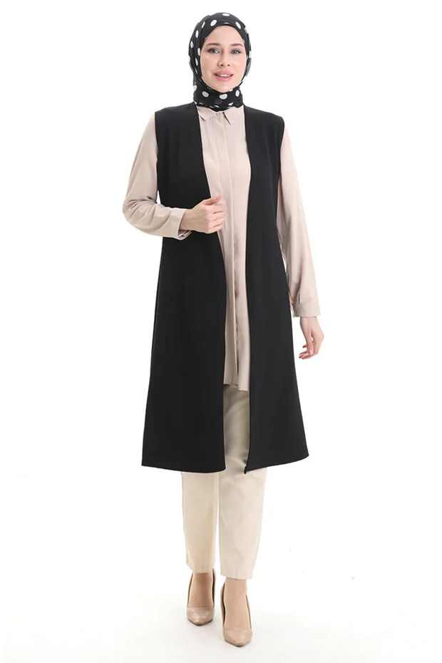 Seasonal Long Basic Vest Plus Size Mother Vest 8747A-01 Black