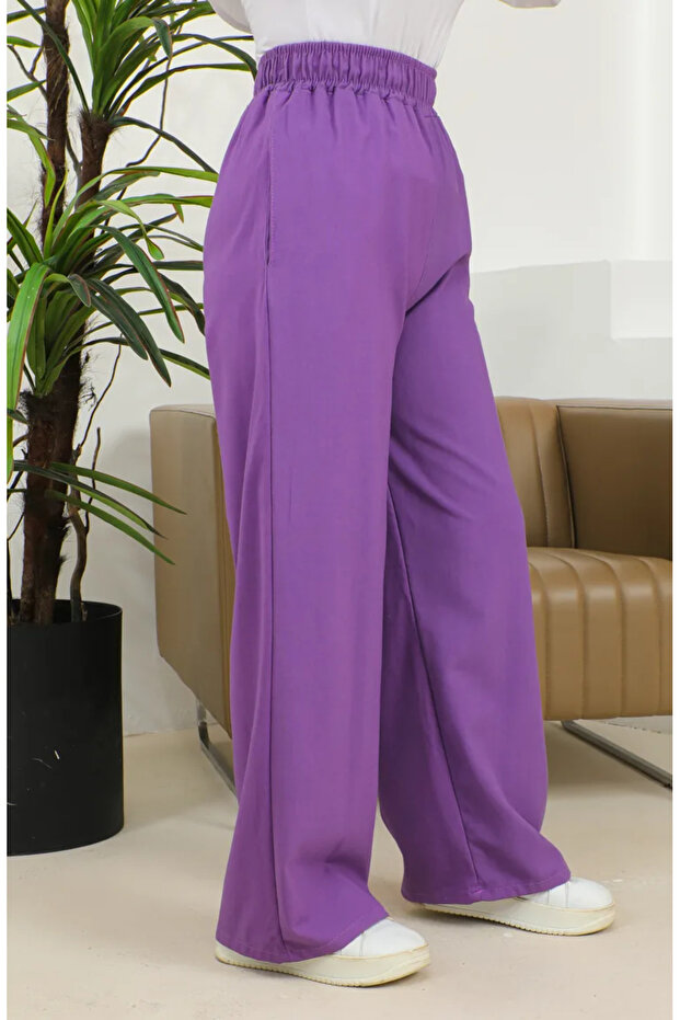 Elastic Waist Wide Leg Trousers 4501-02 Purple