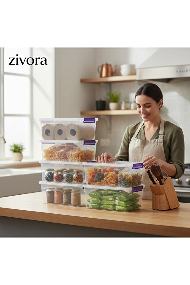 Set of 6 15 Liter (15X6) Horizontal Food Storage Containers with Plastic Locking Lids Kitchen Interior-Exterior Organizer