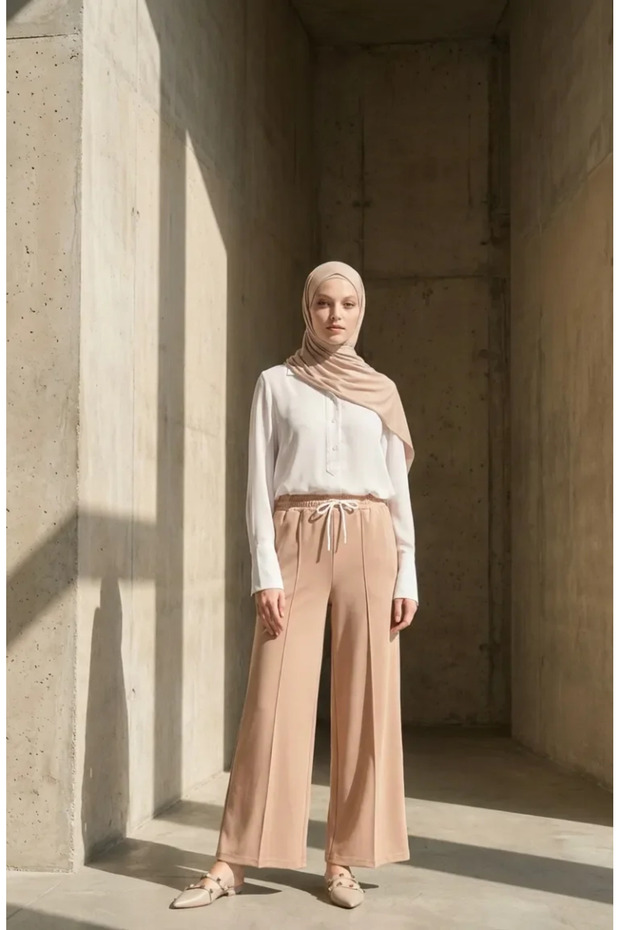Elastic Waist Trousers 71126-02 Beige