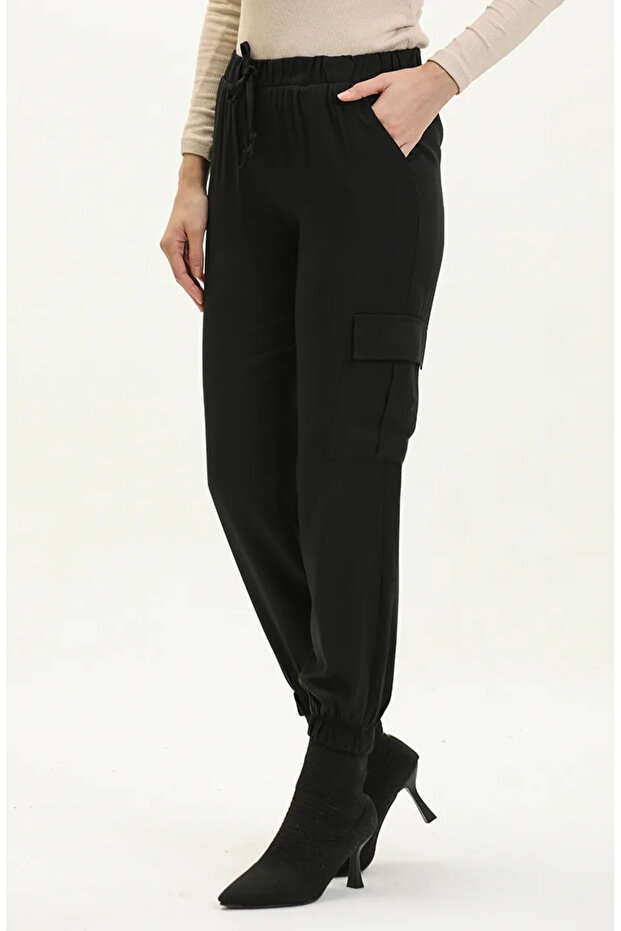 Elastic Waist Cargo Trousers 1147A-02 Black