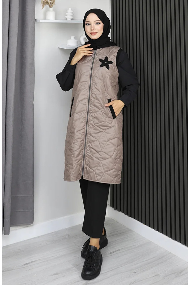 Hooded zippered quilted vest 5108-01 mink