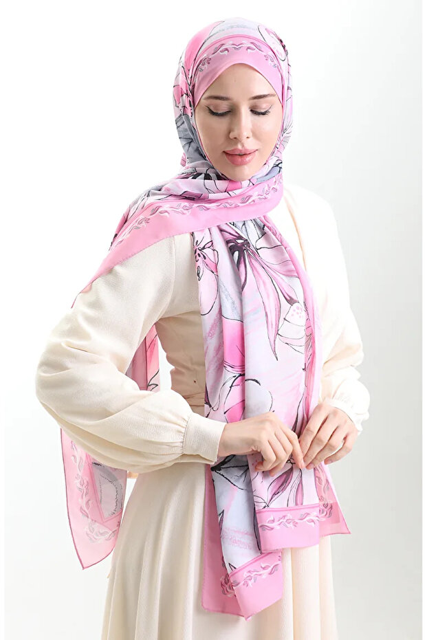 Hanzade French Silk Shawl 70330-15 Pink Gray
