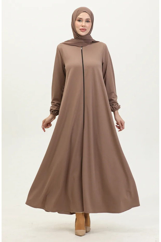 Zippered double mevlana abaya 2029-05 mink