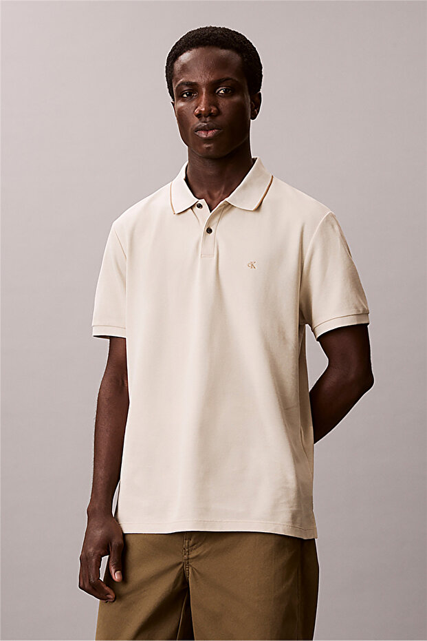 Ss Refined Pique Tipped Classic Men's Polo Collar T-Shirt Beige