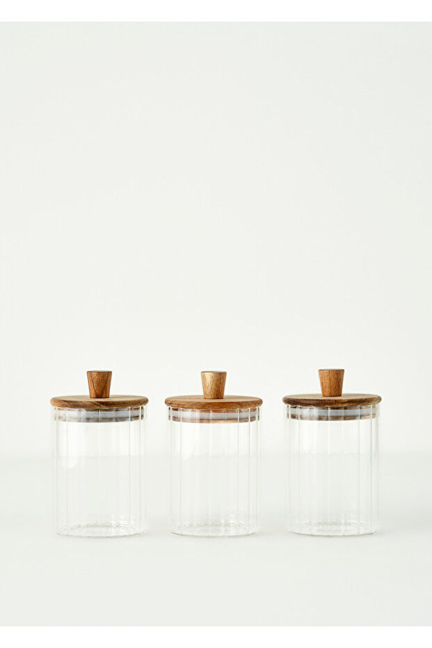 Beatrice Set of 3 Jars with Wooden Lid Natural (580 Cc)