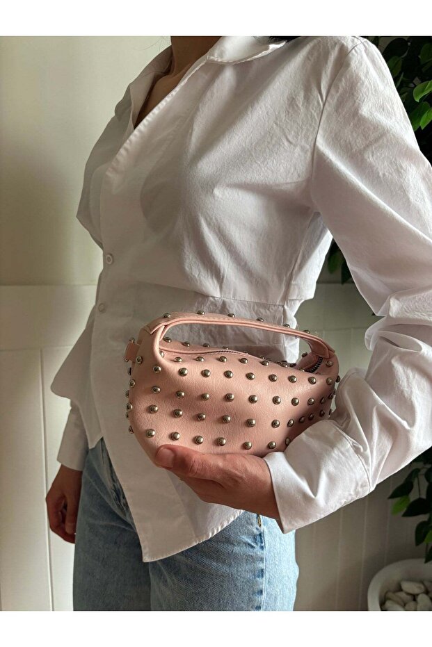 Women's Elya Model Studded Chain Strap Mini Hand and Shoulder Bag