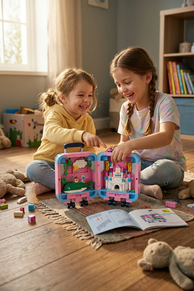 Educational Blocks Pink Suitcase – 519 Piece Fantastic Castle and Sea World Set