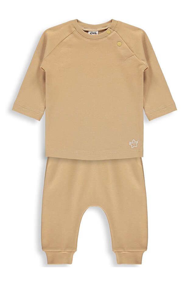 Star Embroidered 3-18 Month Set - Brown