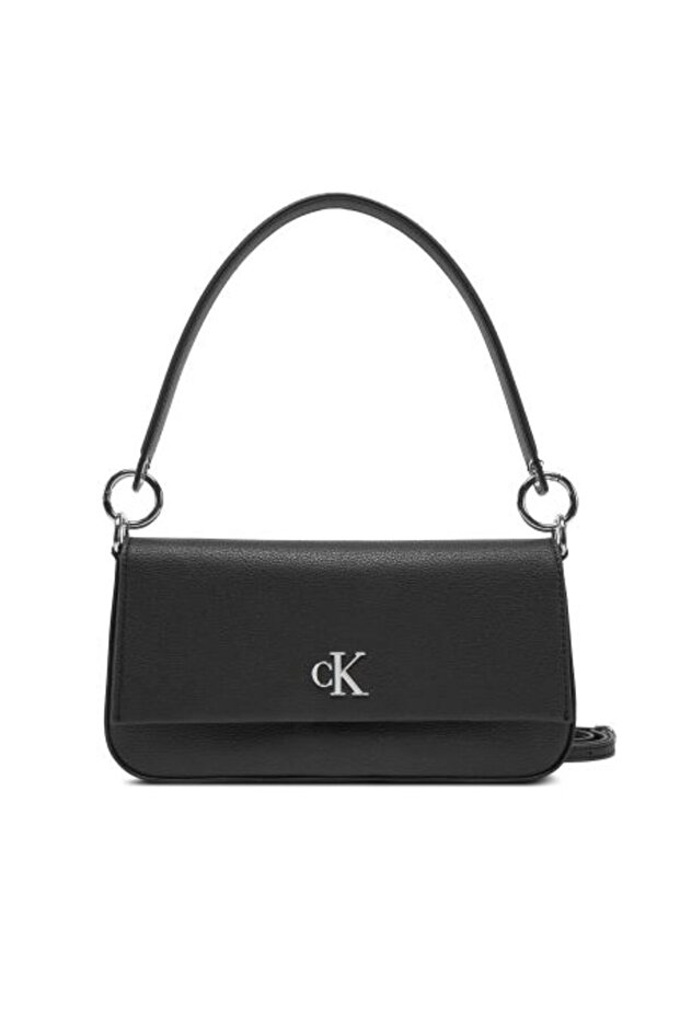 Minimal Monogram Kadın Siyah Omuz Çantası - 1