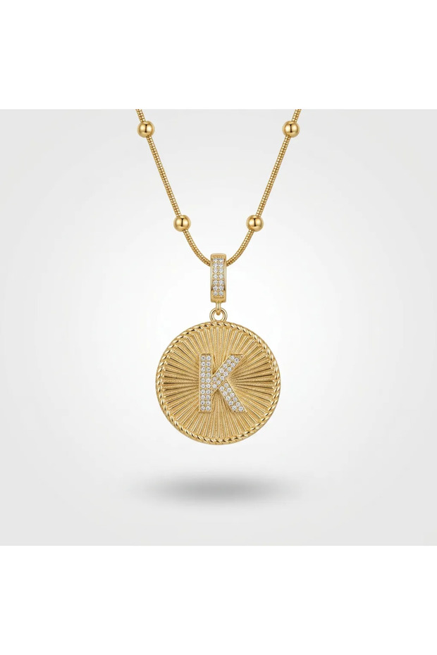 Special Series Tarnish-Free Steel Zircon Stone Dorica Chain Letter Pendant - Medallion Necklace