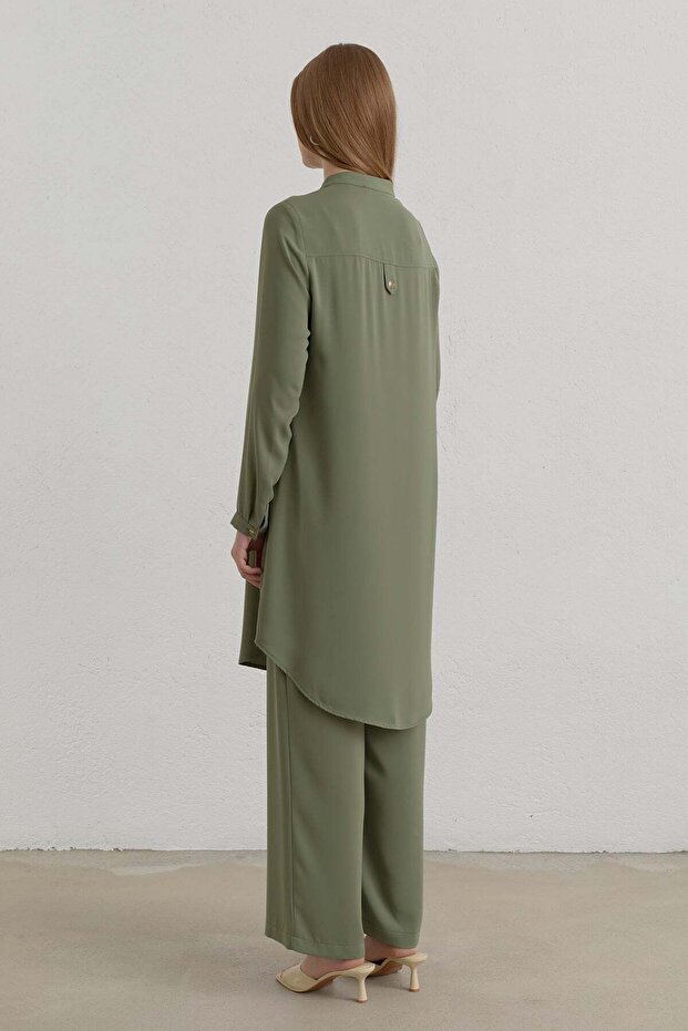 Zipper Detailed High Collar Basic Tunic Green - 4