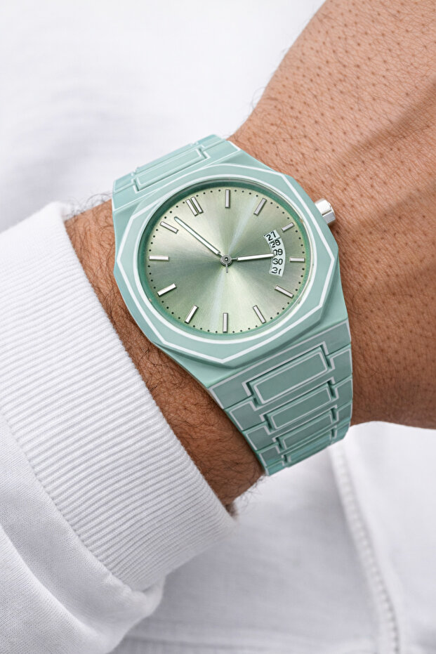 Polycarbonate Case Silicone Cord Calendar Clip Cord Men's Wristwatch + Watch Box