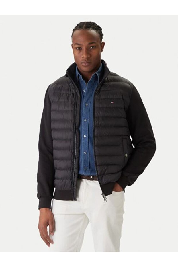 Mock Neck Black Men's Jacket Mw0Mw41329Bds_Mix Media Ess Rwb Sta