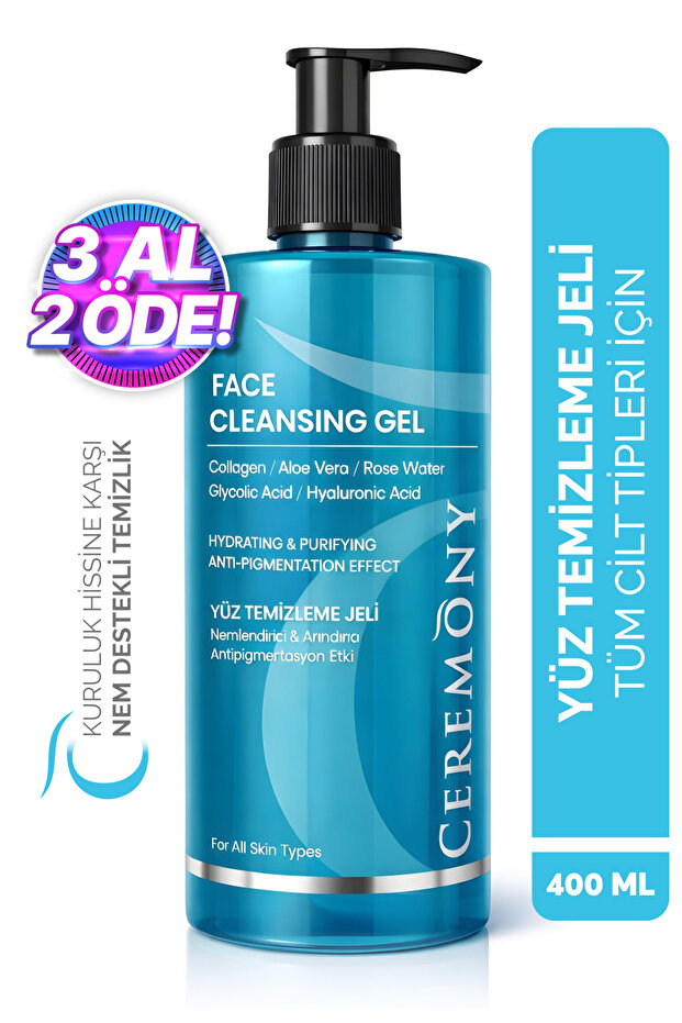 Ceremony Hyaluronik Asit Temizleme Jeli 400 ml | Nemlendirici Bariyer Dostu Cleanser