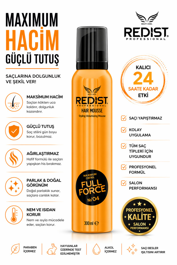 Redist Full Force Saç Şekillendirici Köpük – Sert Tutuş Ve Uzun Süreli Kalıcılık Vegan 300 ml