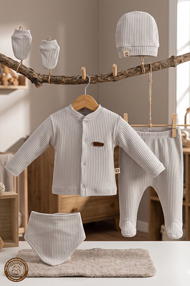 Cloud Shadow Gray 5-Piece Newborn Baby Hospital Discharge Set
