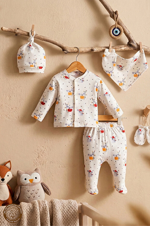 100% Cotton Organic Koala Printed Newborn Hospital Discharge Set 5 Pieces