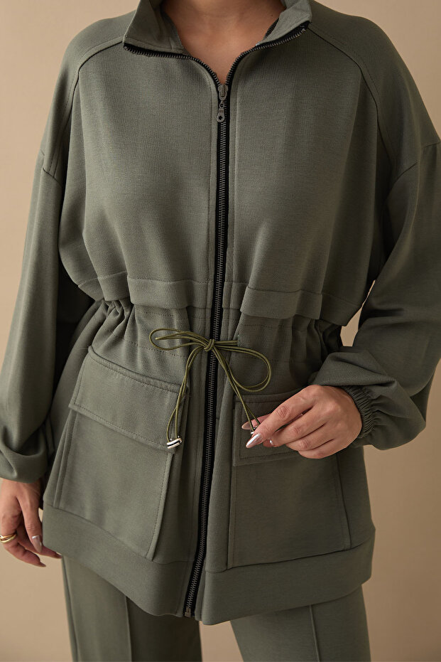 Double Pocket Piped Set - Khaki - 3