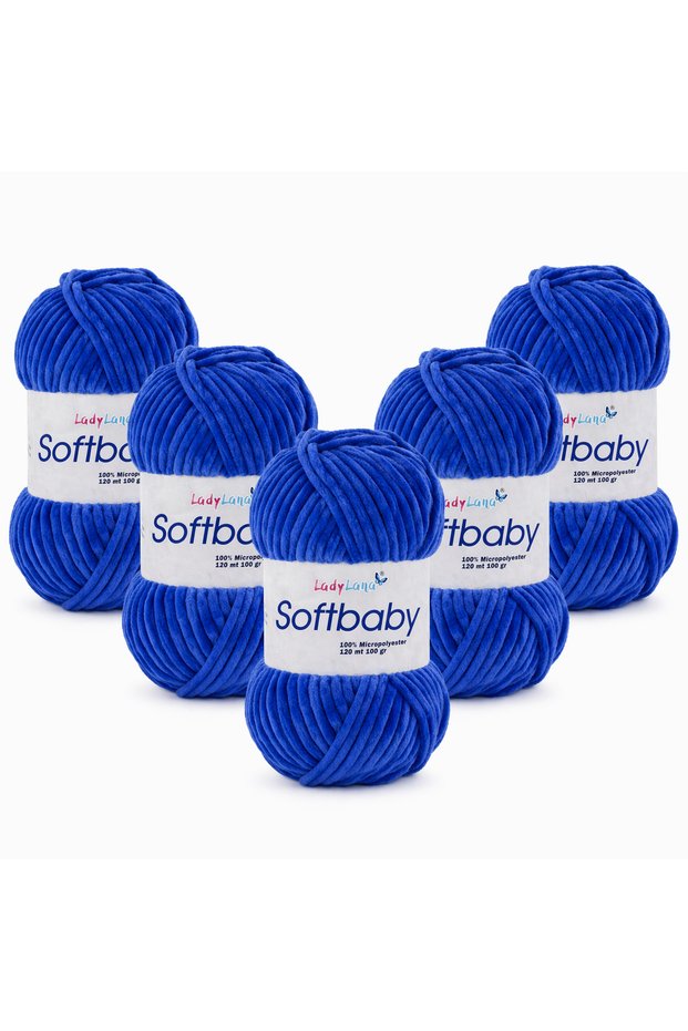 Softbaby (Velvet-Chenille) Hand Knitting Yarn (5Yumak) 535 Blue
