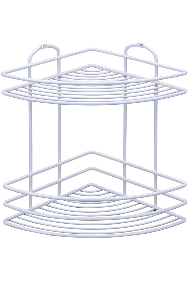 Two-Tier Bathroom Shower Corner Shelf Shampoo Holder White Bk022