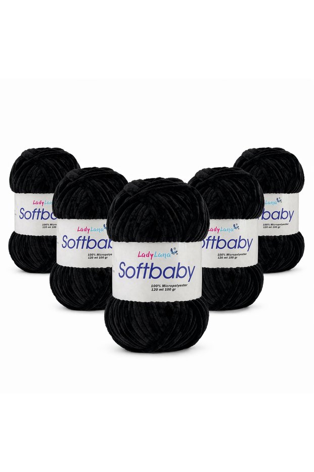 Softbaby (Velvet-Chenille) Hand Knitting Yarn (5Yumak) 502 Black