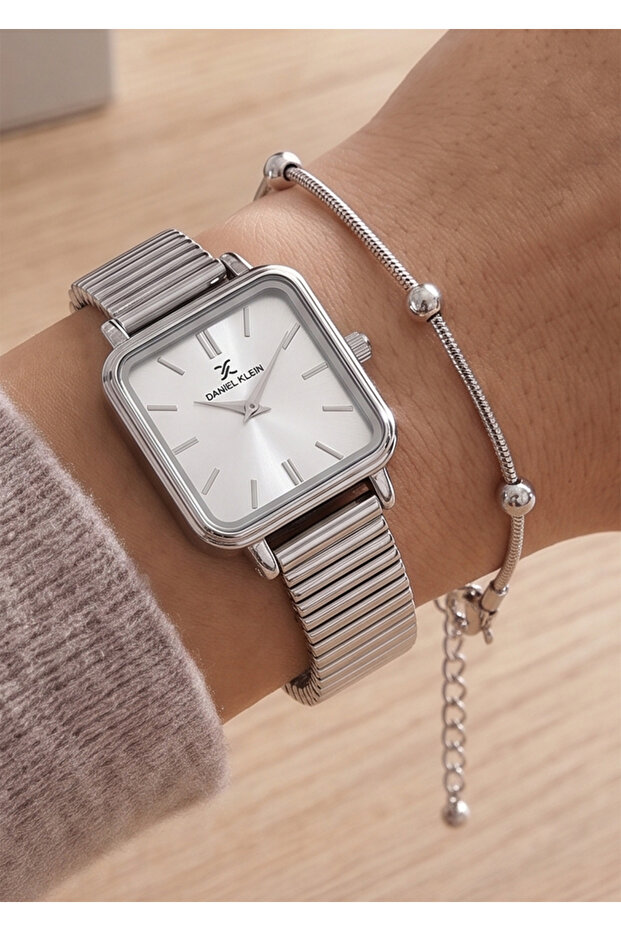 Women's Silver Metal Cord Square Dial Wristwatch