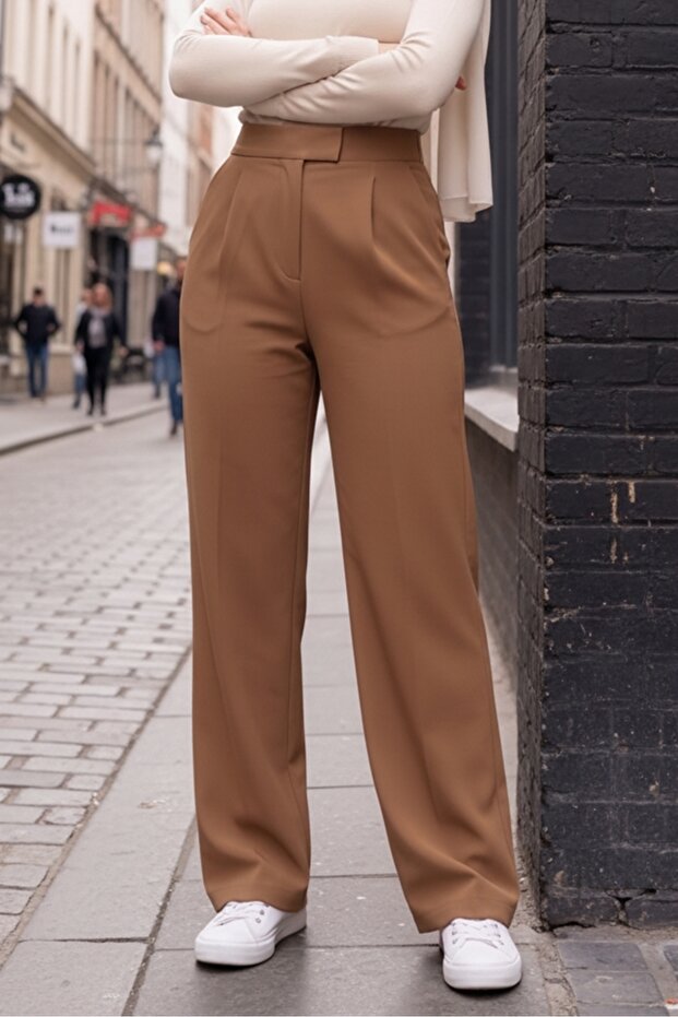 Velcro Palazzo Trousers 1353 - Light Brown