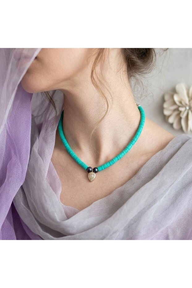 Women's Agate Stone Gold Medal Green Fimo Necklace Handmade Bijouterie Gift Accessory